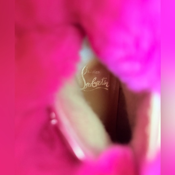 Christian Louboutin Paillettes Fanny 70 Pink Rabbit Fur Heel Combat Boots EU 37 - Picture 11 of 12